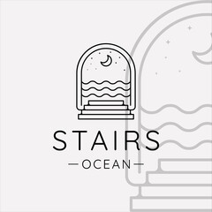 abstract stairs at ocean logo line art minimalist simple vector illustration template icon graphic design