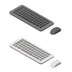 Computer keyboard and mouse. Isometric colored vector illustration. Isolated on white background.