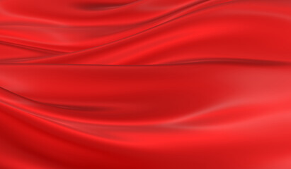 Beautiful flowing fabric of red wavy silk or satin. 3d rendering image.