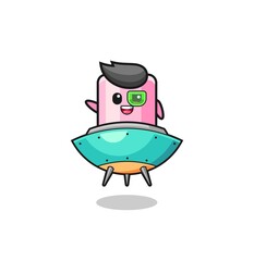 marshmallow cartoon riding a future spaceship.