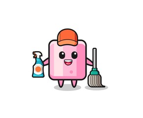 cute marshmallow character as cleaning services mascot.