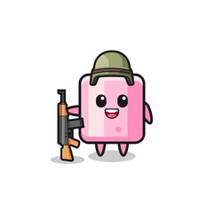 Fototapeta premium cute marshmallow mascot as a soldier.
