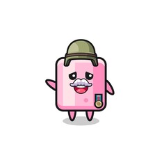 cute marshmallow as veteran cartoon.