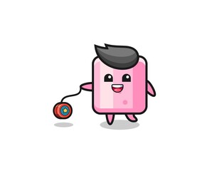 Fototapeta premium cartoon of cute marshmallow playing a yoyo.