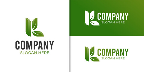 letter K with leaf logo concept for natural, herbal product, healthy sign, symbol, icon design