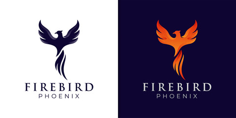 awesome phoenix fire gradient logo illustration with two version