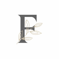 Initial Letter F Floral and Botanical Logo. Nature Leaf Feminine for Beauty Salon, Massage, Cosmetics or Spa Icon Symbol