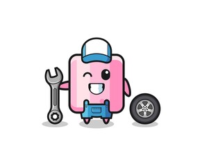 Fototapeta premium the marshmallow character as a mechanic mascot.