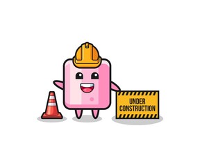 Obraz premium illustration of marshmallow with under construction banner.