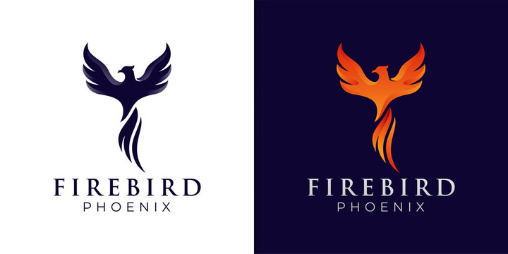 awesome phoenix fire gradient logo illustration with two version
