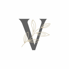 Initial Letter V Floral and Botanical Logo. Nature Leaf Feminine for Beauty Salon, Massage, Cosmetics or Spa Icon Symbol