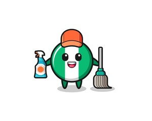 cute nigeria flag character as cleaning services mascot.