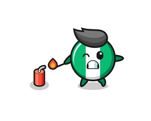 nigeria flag mascot illustration playing firecracker.