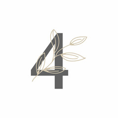 Number 4 Floral and Botanical Logo. Nature Leaf Feminine for Beauty Salon, Massage, Cosmetics or Spa Icon Symbol