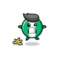 nigeria flag cartoon is slip on a banana peel.