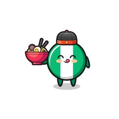 nigeria flag as Chinese chef mascot holding a noodle bowl.