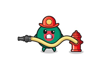 bangladesh flag cartoon as firefighter mascot with water hose.