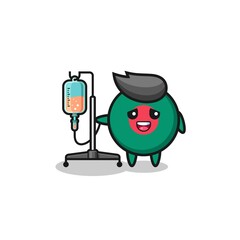 cute bangladesh flag character standing with infusion pole.