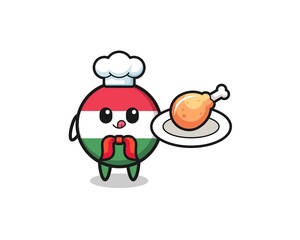 hungary flag fried chicken chef cartoon character.