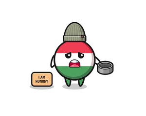 cute hungary flag beggar cartoon character.