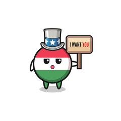 Fototapeta premium hungary flag cartoon as uncle Sam holding the banner I want you.