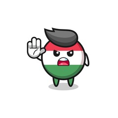 hungary flag character doing stop gesture.
