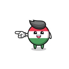 hungary flag cartoon with pointing left gesture.