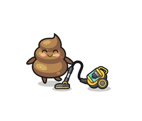 cute poop holding vacuum cleaner illustration