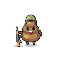 cute poop mascot as a soldier