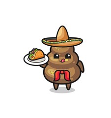 poop Mexican chef mascot holding a taco