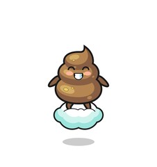 cute poop illustration riding a floating cloud