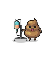 cute poop character standing with infusion pole