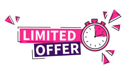 Vector illustration special limited offer, sale banner and discount tag design. Label countdown of time for offer sale or exclusive deal. Alarm clock