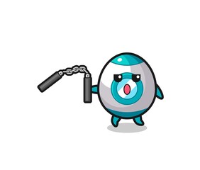 Fototapeta premium cartoon of rocket using nunchaku