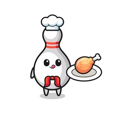 bowling pin fried chicken chef cartoon character