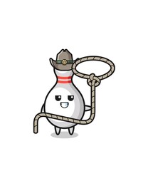 the bowling pin cowboy with lasso rope