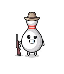 bowling pin hunter mascot holding a gun