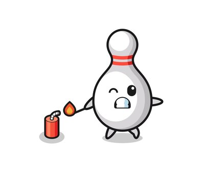 bowling pin mascot illustration playing firecracker