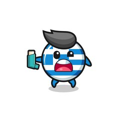 greece mascot having asthma while holding the inhaler
