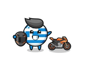 cute greece cartoon as a motorcycle racer