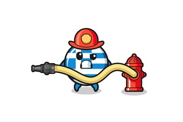 Fototapeta na wymiar greece cartoon as firefighter mascot with water hose