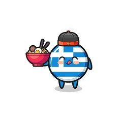 Obraz premium greece as Chinese chef mascot holding a noodle bowl