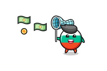 Obraz premium illustration of the bulgaria flag catching flying money