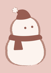 帽子とマフラーを巻いたシンプルで可愛い雪だるま
