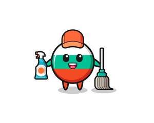 Obraz na płótnie Canvas cute bulgaria flag character as cleaning services mascot
