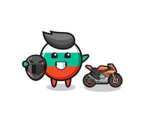 cute bulgaria flag cartoon as a motorcycle racer