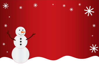 Simple Snowman Background Red with Snowflakes