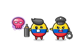 colombia flag cartoon doing vandalism and caught by the police