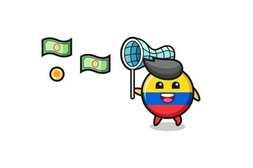 illustration of the colombia flag catching flying money