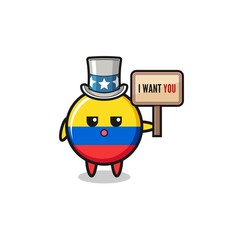 Fototapeta premium colombia flag cartoon as uncle Sam holding the banner I want you
